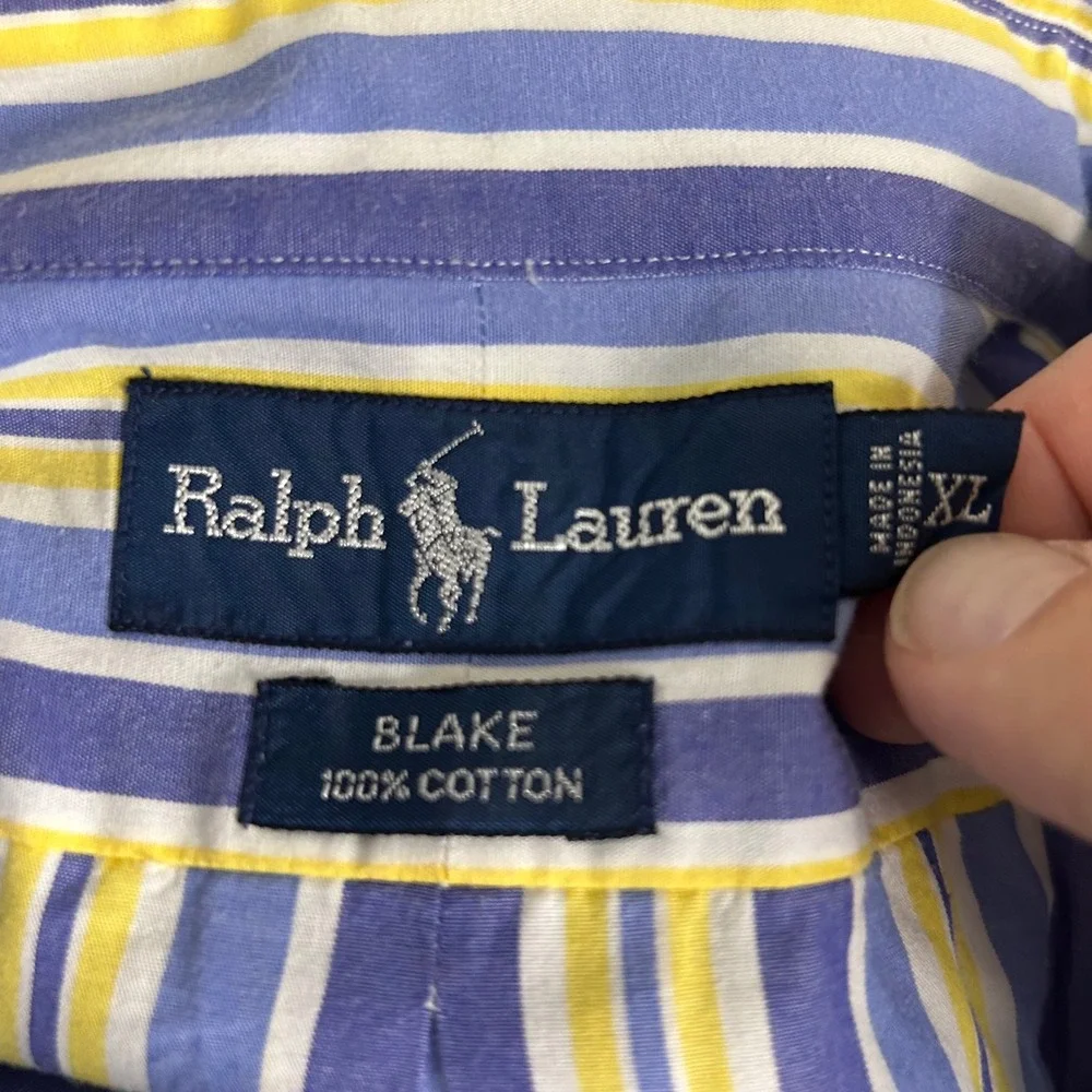 Polo Ralph Lauren XL Blake Button Down Shirt Blue Yellow Striped Short Sleeve
